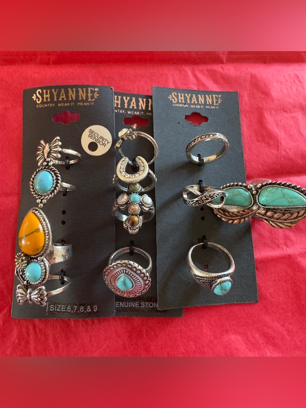 Shyanne Turquoise orange Stone Mixed Metal Stackable Women's 6,7,8 & 9 Ring Se